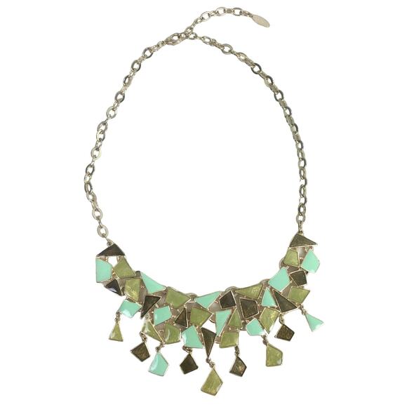 St. Thomas Green Gemstones Wearable Art Maximalist Silver Tone Bib Necklace - Picture 3 of 12